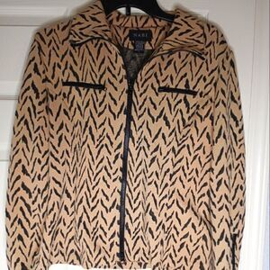 Nabi L Full Zipper Tan Black Longsleeves Zipper on Sleeve Women's Top Sweater